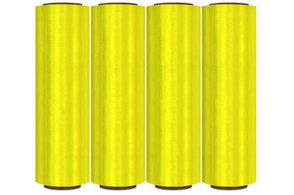 4 Rolls of Blown Hand Stretch Film 18" x 1500'. Yellow Hand Stretch Wrap, 80 Gauge. Tear Resistant Residue Free Film for Moving, Shipping