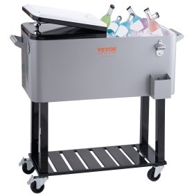 VEVOR Rolling Ice Chest Cooler Cart 80 Quart, Portable Bar Drink Cooler, Beverage Bar Stand Up Cooler with Wheels, Bottle Opener, Handles for Pat