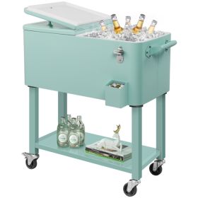 80 Quart Rolling Ice Chest, Portable Bar Drink Cooler with Catch Basin, Bottom Storage Tray and Bottle Opener for Patio Party BBQ Beach Activitie