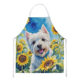 Westie in Sunflowers Apron Cooking Kitchen Server Baking Crafts Gardening for Adult Women Men, Unisex, Large, Multicolor