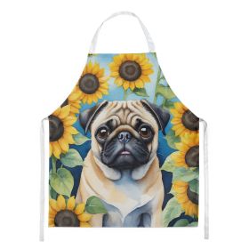 Pug in Sunflowers Apron Cooking Kitchen Server Baking Crafts Gardening for Adult Women Men, Unisex, Large, Multicolor