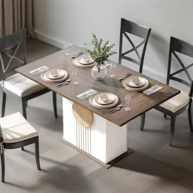 Rectangle Dining Table, Modern Kitchen Table Set for 6, Wooden Furniture with Heavy Duty Base, Modern Furniture