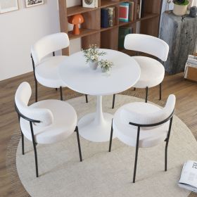 31.5" Round MDF Dining Table Set for 4, White Dining Table MDF Easy Clean with Durable Black Metal Legs