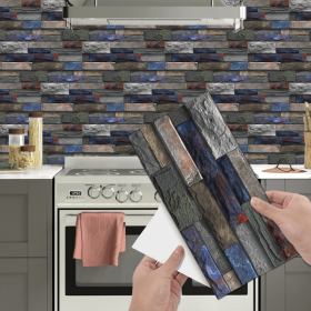 12 Pcs Peel And Stick Wallpaper Retro Stone Brick Self-Adhesive Wall Sticker Backspalsh For Bathroom Kitchen (PCS: 24FG-L010)