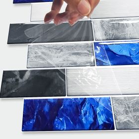 12 Pcs Blue Gray Marble Effect PVC Self-Adhesive Kitchen Backsplash Tiles In Marble Water Resistant Peel And Stick Wallpaper Easy Installtion Eas (PCS: 12MZ-5-134)
