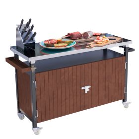 0utdoor Grill Cart with Stainless Steel Tabletop, Wheels & Storage - Waterproof BBQ Serving & Bar Cart (size: L)
