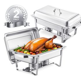 8 Qt 2 Pack Rectangle Chafing Dish Buffet Set Full Size Pan Stainless Steel (Quantity: 2 Pack, Color: Silvery)