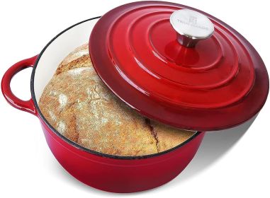 4.5 QT Cast Iron Dutch Oven, Enamel Coated Cookware Pot with Self Basting Lid for Home Baking, Braiser, Cooking (Color: Red)